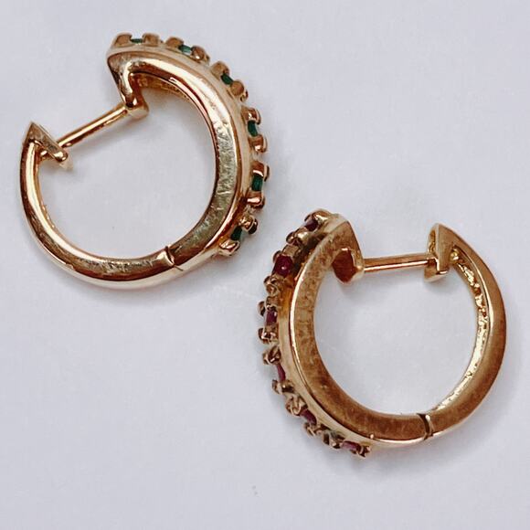 VTG Emerald Ruby Petite Huggie Earrings Colorful Minimalist Gold Tone Lab Grown - Picture 11 of 11